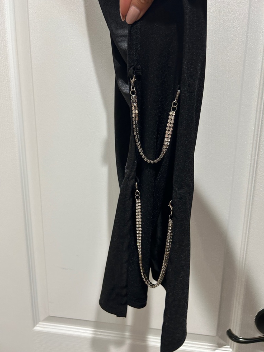 Black Chain-Accent Draped Top